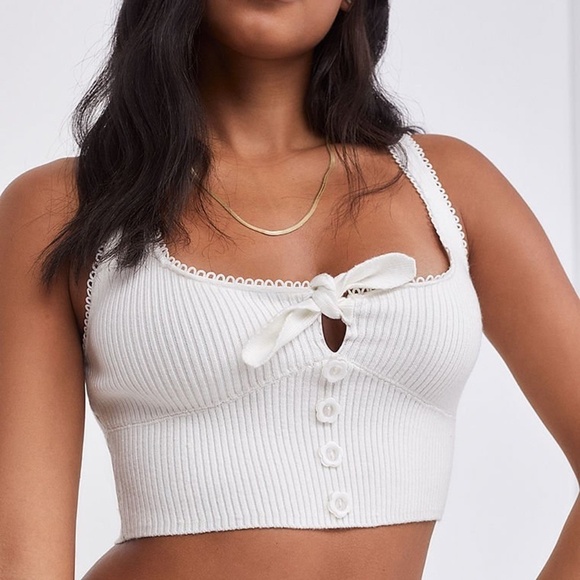 For Love And Lemons Pointelle Tank Top White Small - Picture 3 of 4